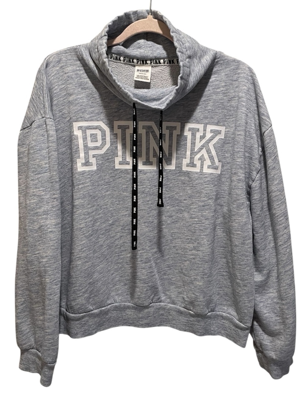 Victoria's Secret PINK Heathered Blue Pullover cowl neck sweater. Size L.